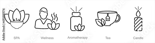 A set of 5 Beauty and Spa icons as spa, wellness, aromatherapy