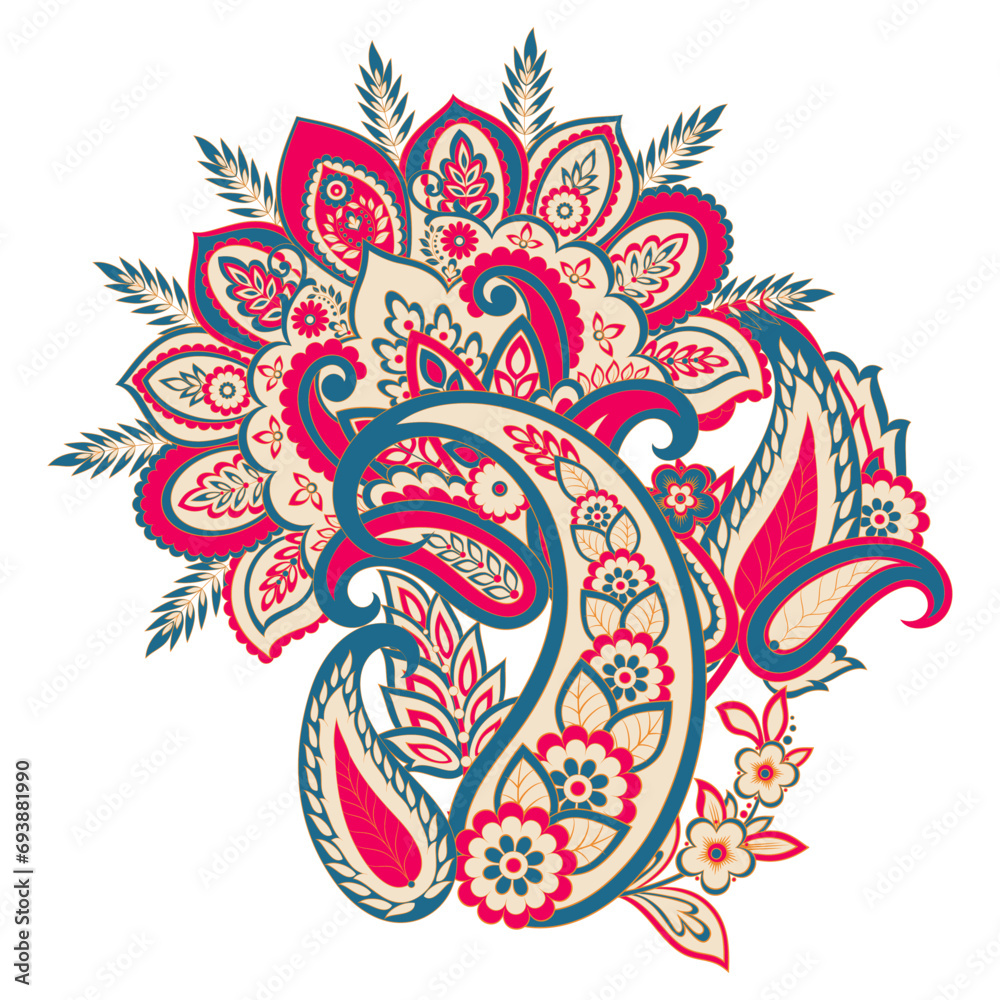 

Floral Paisley colorful vector ornament. Isolated Pattern 
