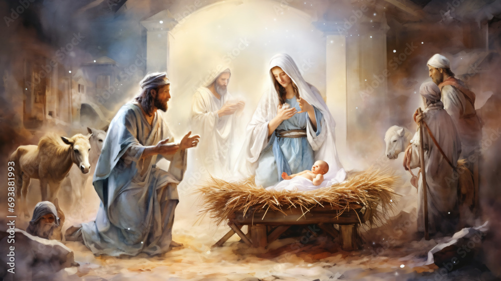 Christmas nativity scene illustration