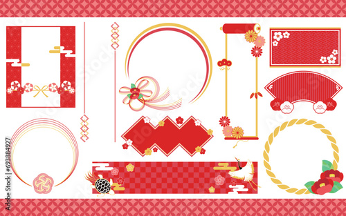 寒椿や水引など和の素材で飾った和風のフレームセット　赤