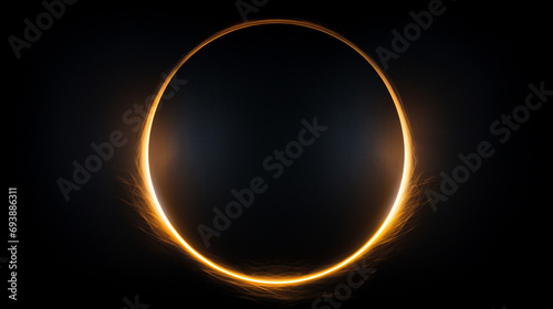 Eclipse solaire, halo de lumière et fond noir. Espace, univers, astronomie. Pour conception et création graphique. photo