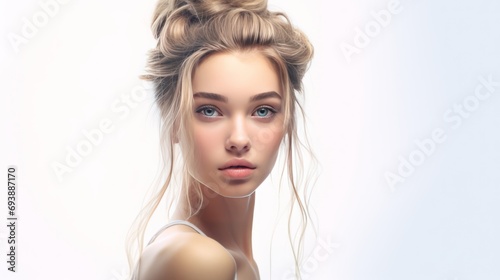 Beautiful girl fashion model with perfect skin and blue eyes.