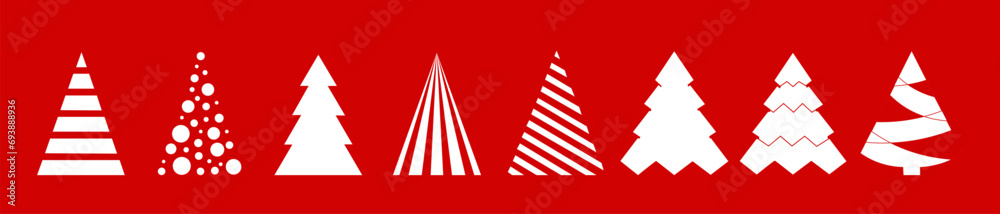 White Christmas green tree icon on red background. Pine tree, Christmas tree, Christmas tree in different shapes and structures icon collection eps10 White Christmas green tree icon on red background. Pine tree, Christmas tree, Christmas tree in different shapes and structures icon collection eps10