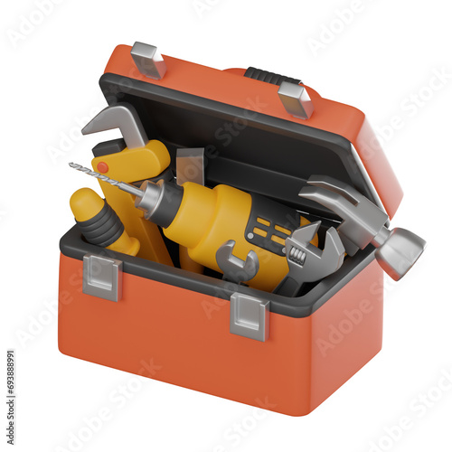 Craftsman's Arsenal Toolbox and Construction Tools Icon for DIY Enthusiasts. 3D render.Craftsman's Arsenal Toolbox and Construction Tools Icon for DIY Enthusiasts. 3D render.