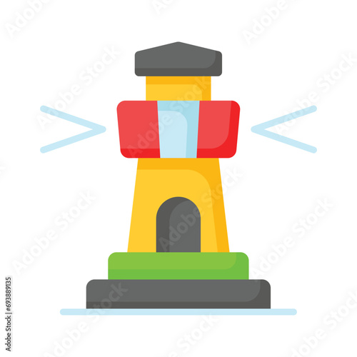 A tower containing a beacon light to warn or guide ships at sea, well designed icon of lighthouse