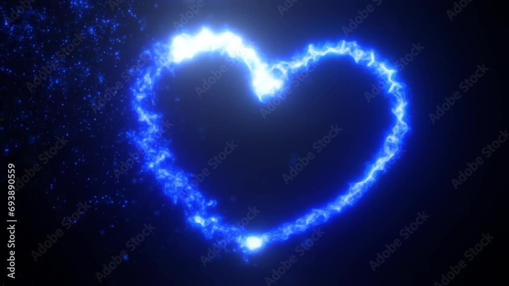 Glowing blue fire energy abstract heart made of particles and light for valentines day festive abstract background