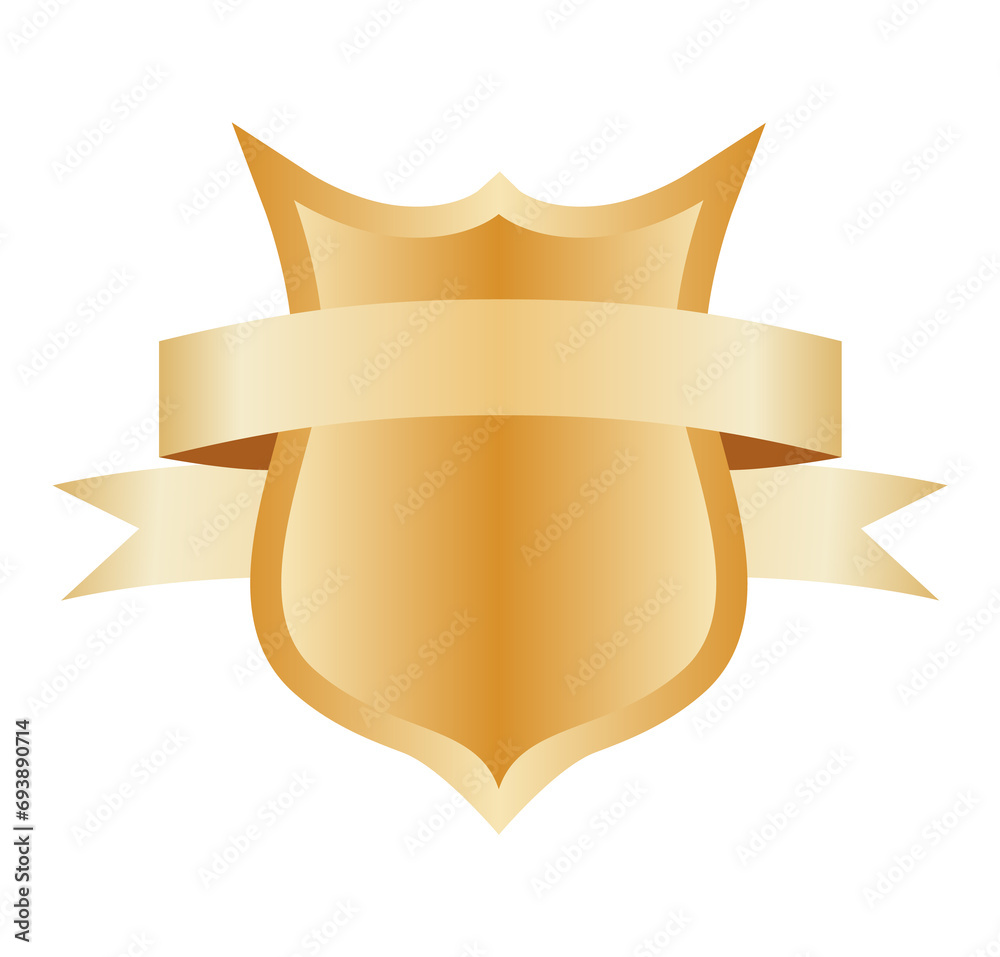 Heraldic blank shield icon with ribbon. Security illustration sign. Knight award symbol. Medieval royal vintage badge isolated on white Heraldic blank shield icon with ribbon. Security illustration sign. Knight award symbol. Medieval royal vintage badge isolated on white