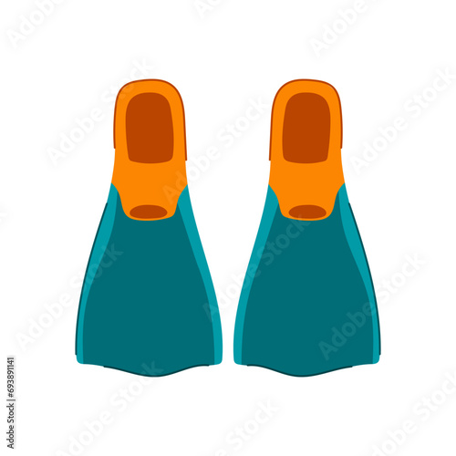 aquatics flippers cartoon. line logo, adventure character, water kit aquatics flippers sign. isolated symbol vector illustration