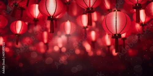 Abstract Chinese new year background with red lanterns. Copy free space
