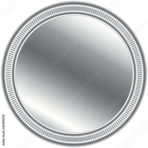 silver coin with ribbed edge empty inside on transparent background