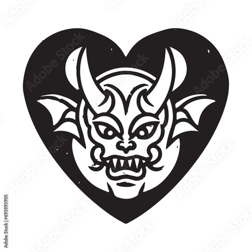monster in the heart silhouette for coloring.