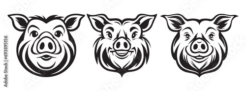 Pig head line art ink sketch vector illustration design for logo, tattoo and coloring book.