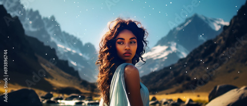 Obraz na plátne A Woman Embracing the Majestic Beauty of Mountain Ranges