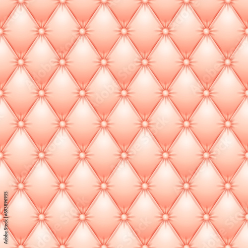 Leather upholstery seamless classic background pattern. Vintage royal texture of creamy and pink padded fabric with buttons for antique furniture decoration