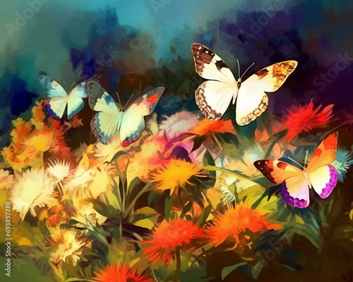 Butterflies on flowers watercolor and digital painting © Евгений Высоцкий