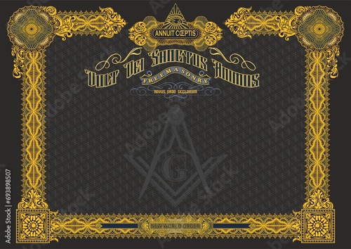 Konstfotografi Horizontal blank with Masonic symbols for creating certificates, diplomas, bills and other securities