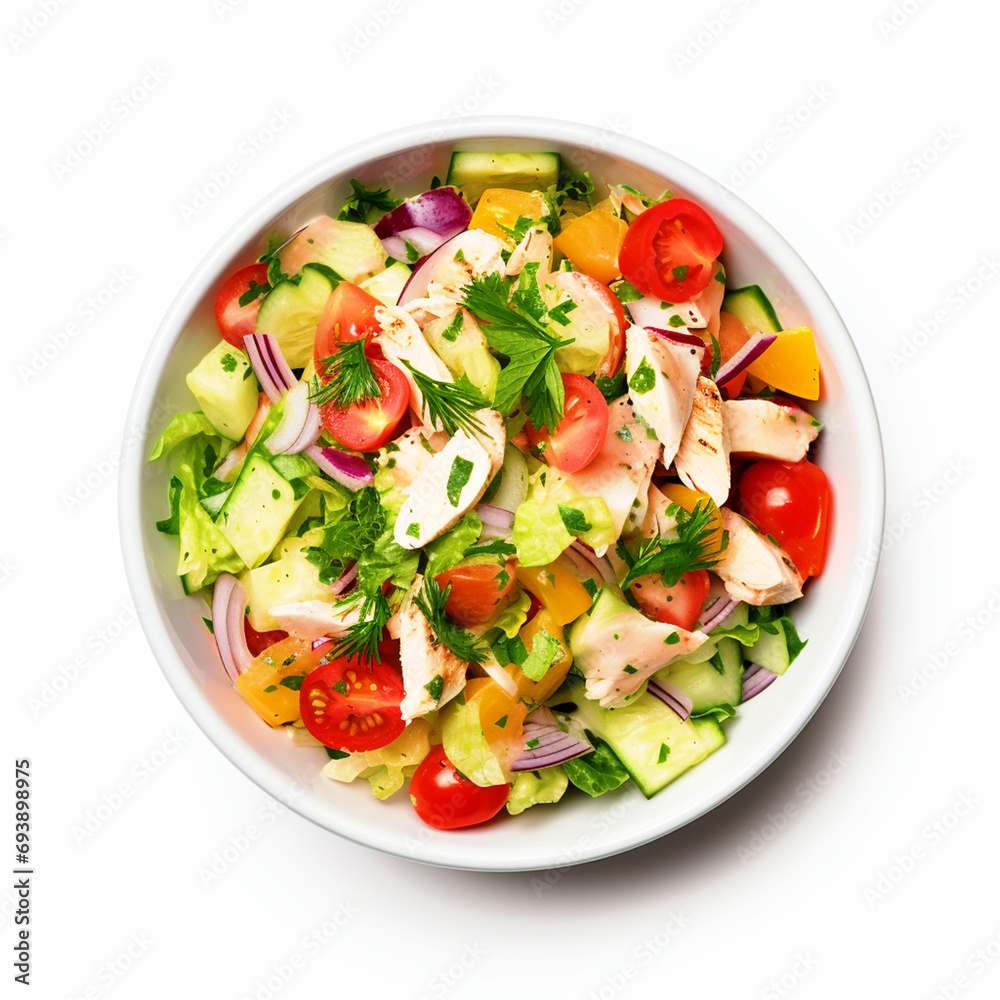 Chicken Caesar salad bowl on isolated white background - ai generative