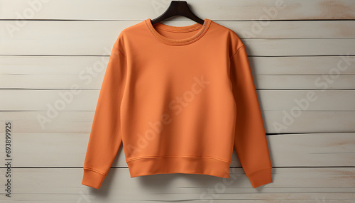 Sweatshirt with embroidery mockup apricote color photo