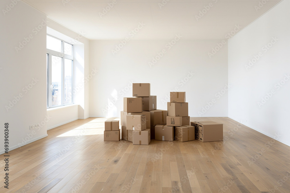 Moving Moments: Boxes in an Empty Room, Symbolizing a Transition Moving Moments: Boxes in an Empty Room, Symbolizing a Transition