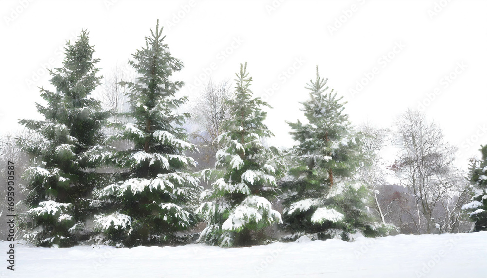 Wald im Winter, Winterlandschaft isoliert auf weißem Hintergrund, Freisteller Wald im Winter, Winterlandschaft isoliert auf weißem Hintergrund, Freisteller