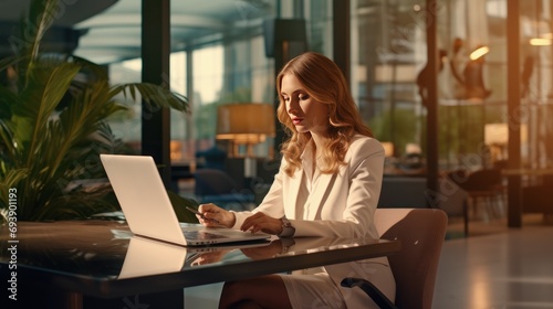 Businesswoman working with laptop computer in modern office