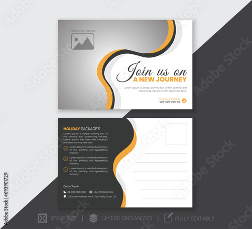 Modern and professional travel postcard design.