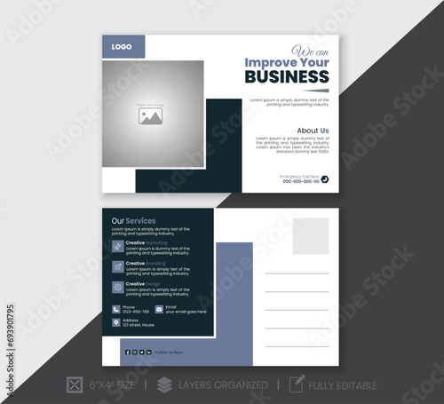 Modern and professional business postcard design.