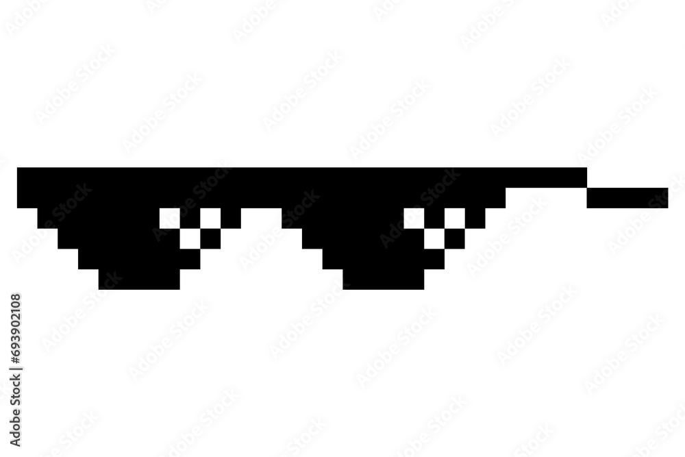 Pixel glasses meme. Like a boss meme. Pixelation, accessory optical fashion. 8 bit funky logo icon. cartoon eyeglass frame for sunglasses Pixel glasses meme. Like a boss meme. Pixelation, accessory optical fashion. 8 bit funky logo icon. cartoon eyeglass frame for sunglasses
