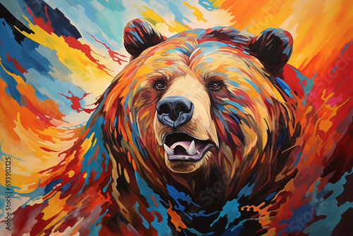 A canvas filled with bold, heavy lines crafting the essence of an abstract, grounded grizzly bear.