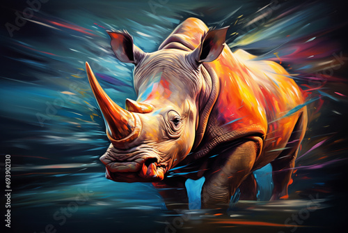 A digital artwork featuring the abstraction of a weighty, robust rhinoceros with a sense of solid fortitude. © Natalia