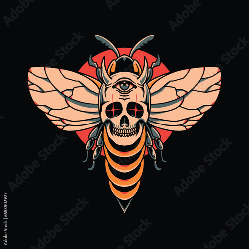 devil bee tattoo vector design
