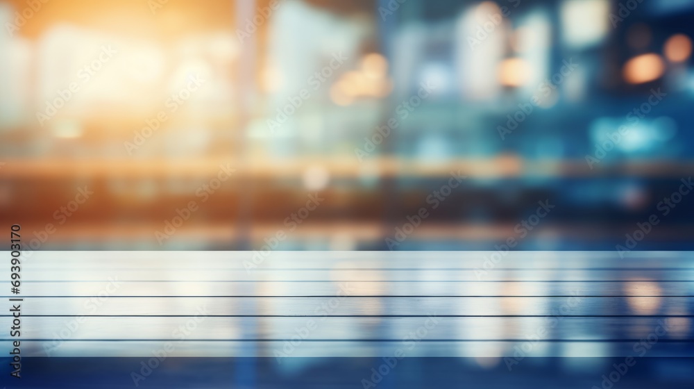 custom made wallpaper toronto digitalwooden or stage counter top for product distlay showcase template with blur office space bokeh background in blue color tone