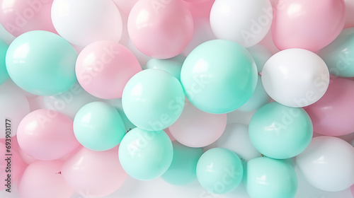 Vibrant Balloons Background in Punchy Pink and Mint Pastels - Colorful Celebration Decor for Happy Events, Parties, and Festive Occasions in Joyful Atmosphere.