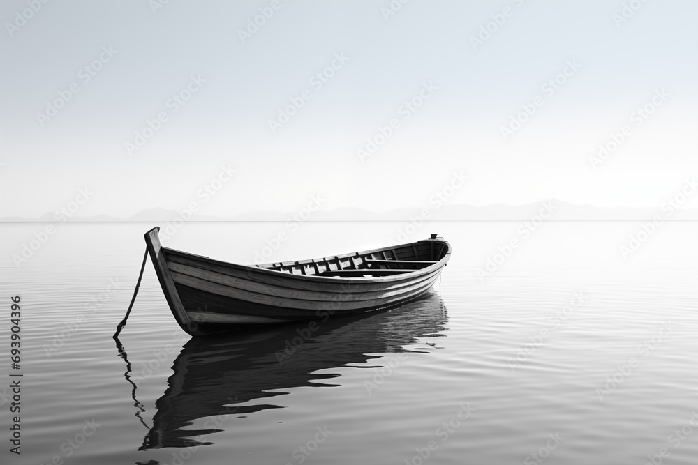 Naklejka premium The boat on calm waters. Tranquil Journey. Serene relaxation.