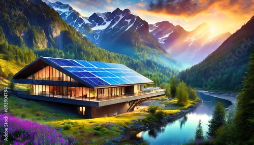 Serene Mountain Dwelling: A House with Solar Grid Amidst Breathtaking Peaks © fidznet