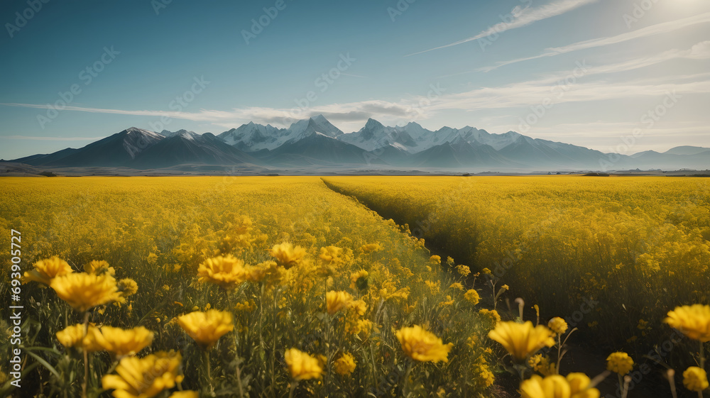 Vibrant field of yellow flowers stretches