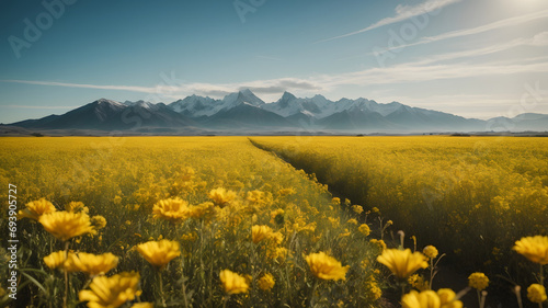 Vibrant field of yellow flowers stretches