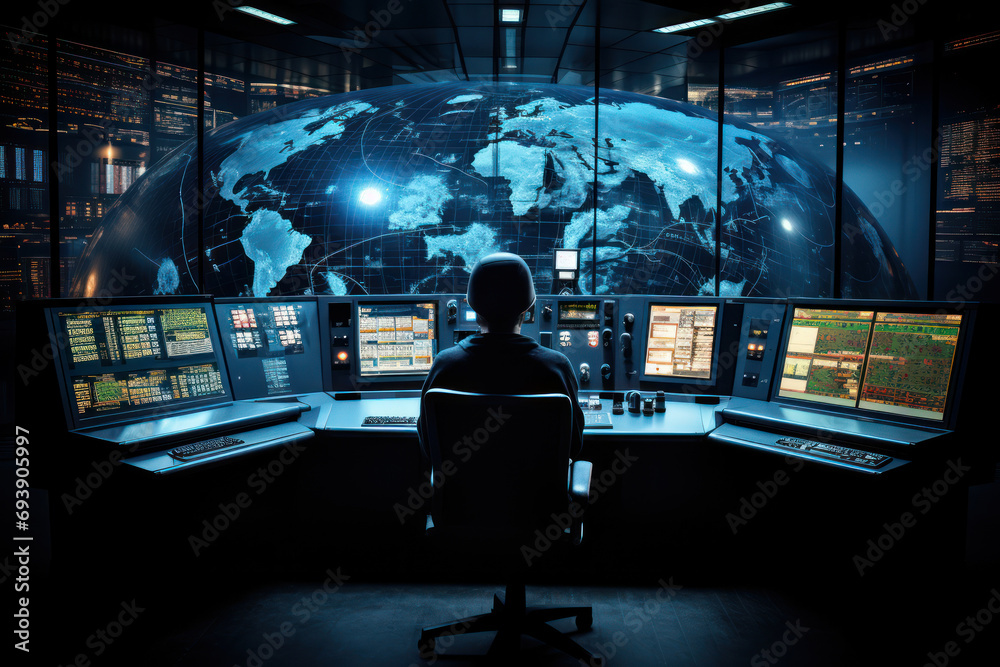 A control room with operators monitoring the intricate systems of a nuclear facility, ensuring precision and safety in power generation. Concept of nuclear energy management. Generative Ai.