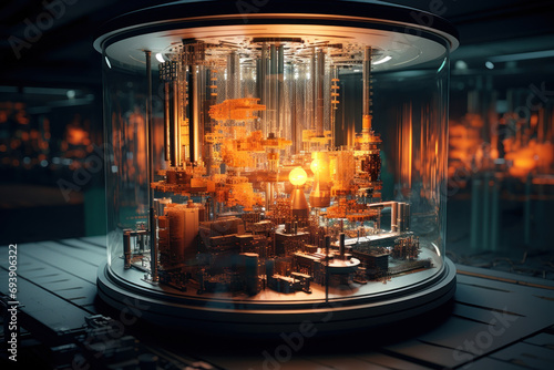 A cross-section illustration of a nuclear reactor core, providing a glimpse into the intricate design and components that facilitate controlled nuclear reactions. Generative Ai.