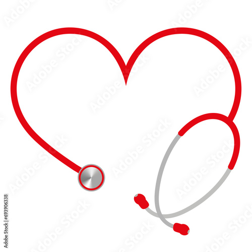 Red stethoscope in the shape of a heart on a white background © elena3567