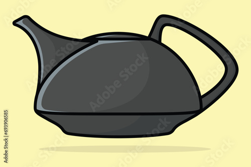 Metal Teapot vector illustration. Kitchen interior object icon concept. Breakfast Teapot with closed lid icon design with shadow. Clay teakettle vector design icon.