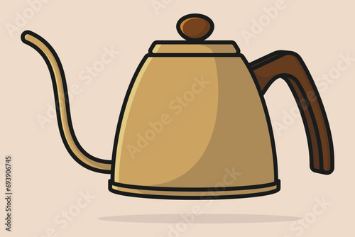 Metal Teapot vector illustration. Kitchen interior object icon concept. Breakfast Teapot with closed lid icon design with shadow. Clay teakettle vector design icon.