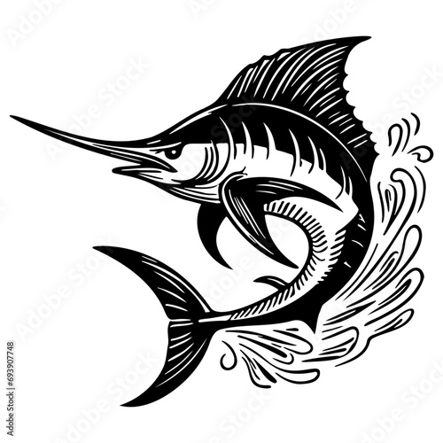 Marlin Fish Sketch Drawing.