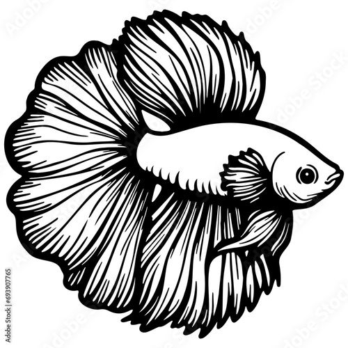 Betta Splendens Fish Sketch Drawing.