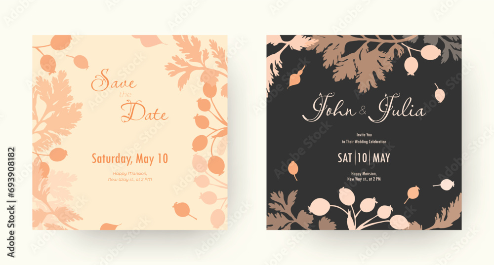 Set with two square floral wedding posters