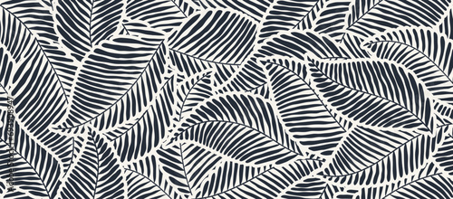 palm leaves seamless pattern. #693908947