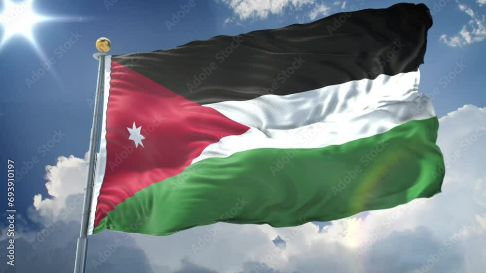 Jordan animated flag in the wind with blue sky