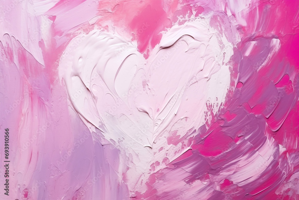 Obraz premium A white heart on a pink wall, painted in oil paint with the texture of brush strokes.