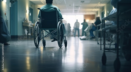 Hospital Hallway with Patient in Wheelchair