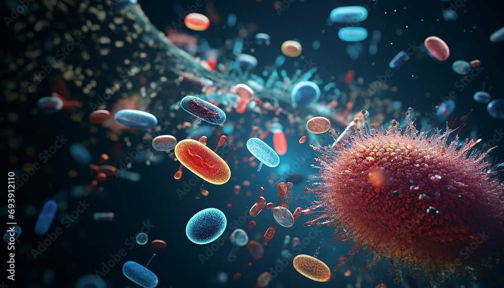 Fototapeta premium 3d render Representation of microorganisms background,